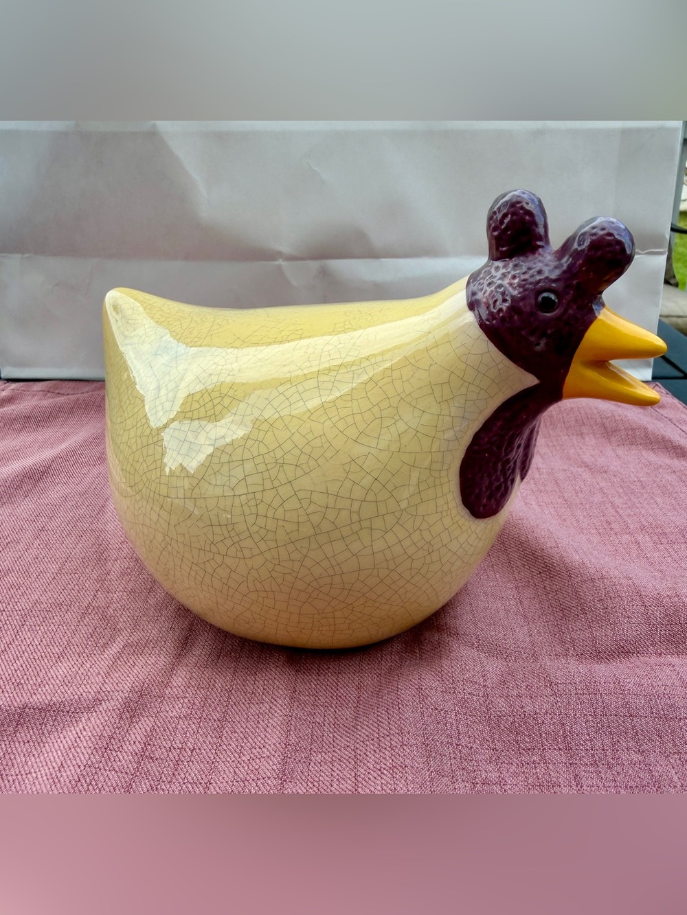 Yellow Ceramic Chicken With Crackled Finish